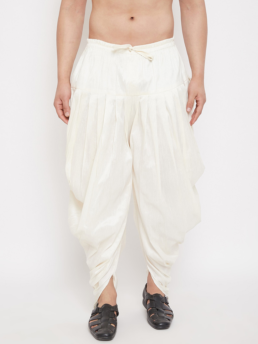 VASTRAMAY Men Cream Coloured Silk Blend Cowl Dhoti Pant