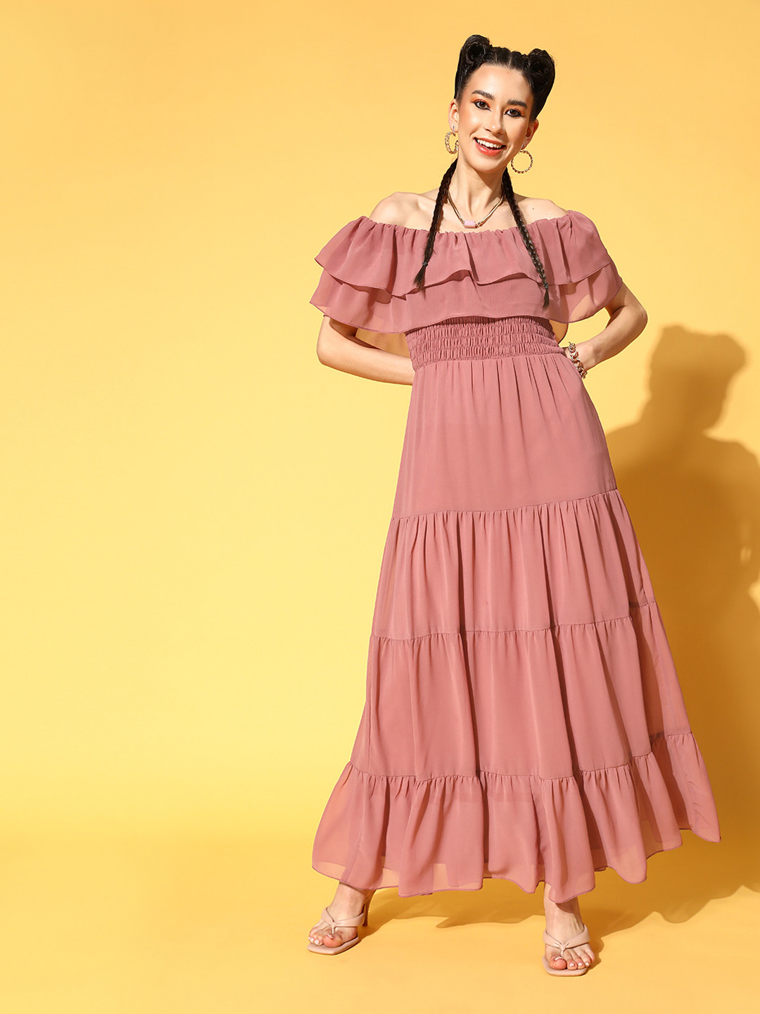 Athena Attractive Peach Solid Sundress