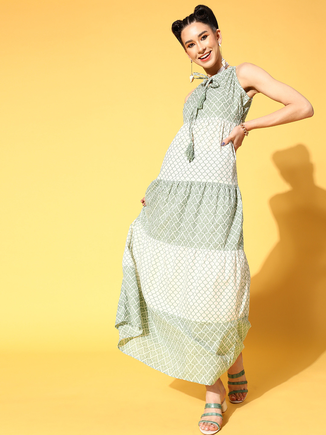 Athena Beautiful Green Ethnic Motifs Sundress