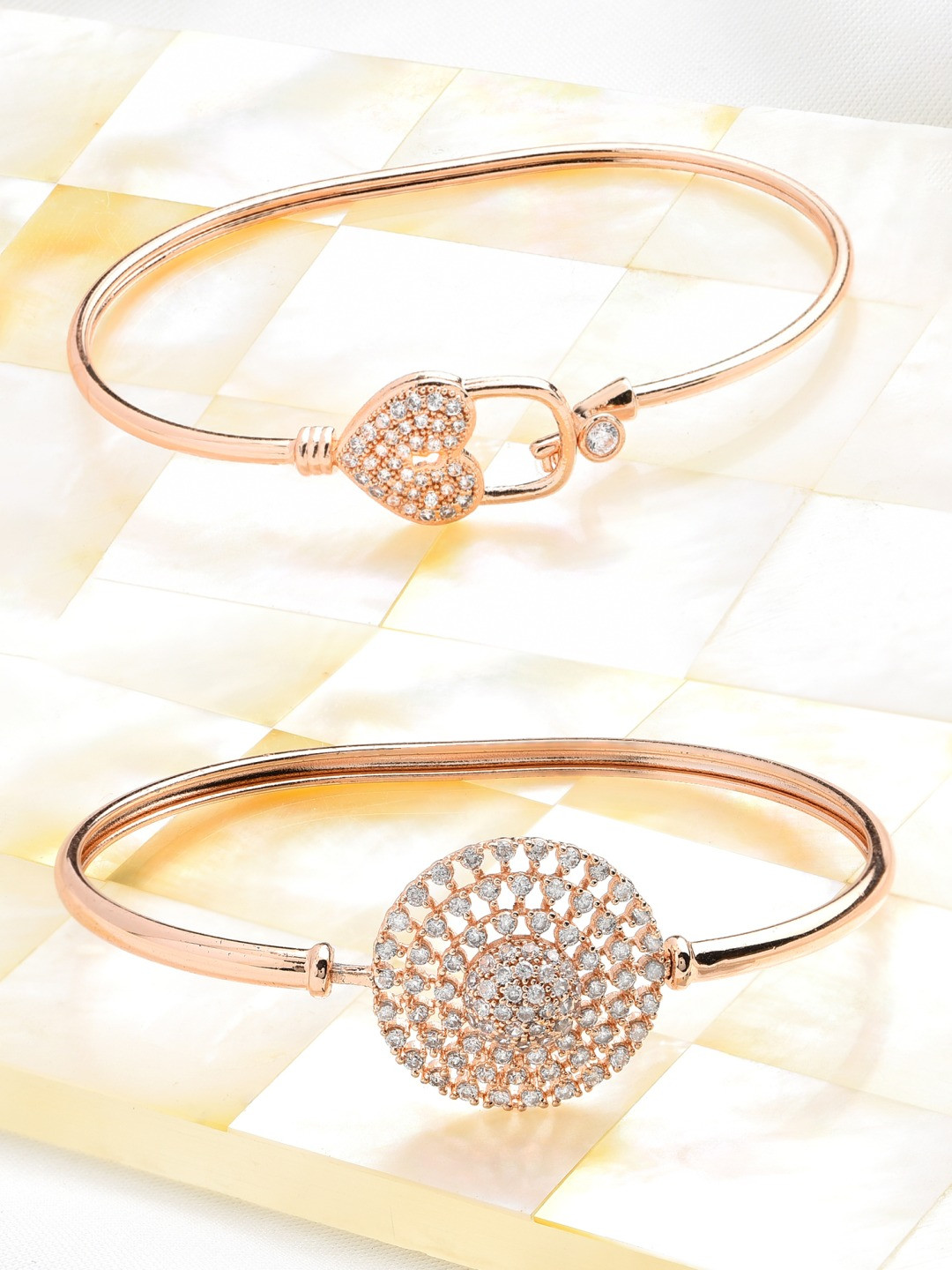 Zaveri Pearls Women Set of 2 Rose Gold-Plated Brass Cubic Zirconia Kada Bracelet