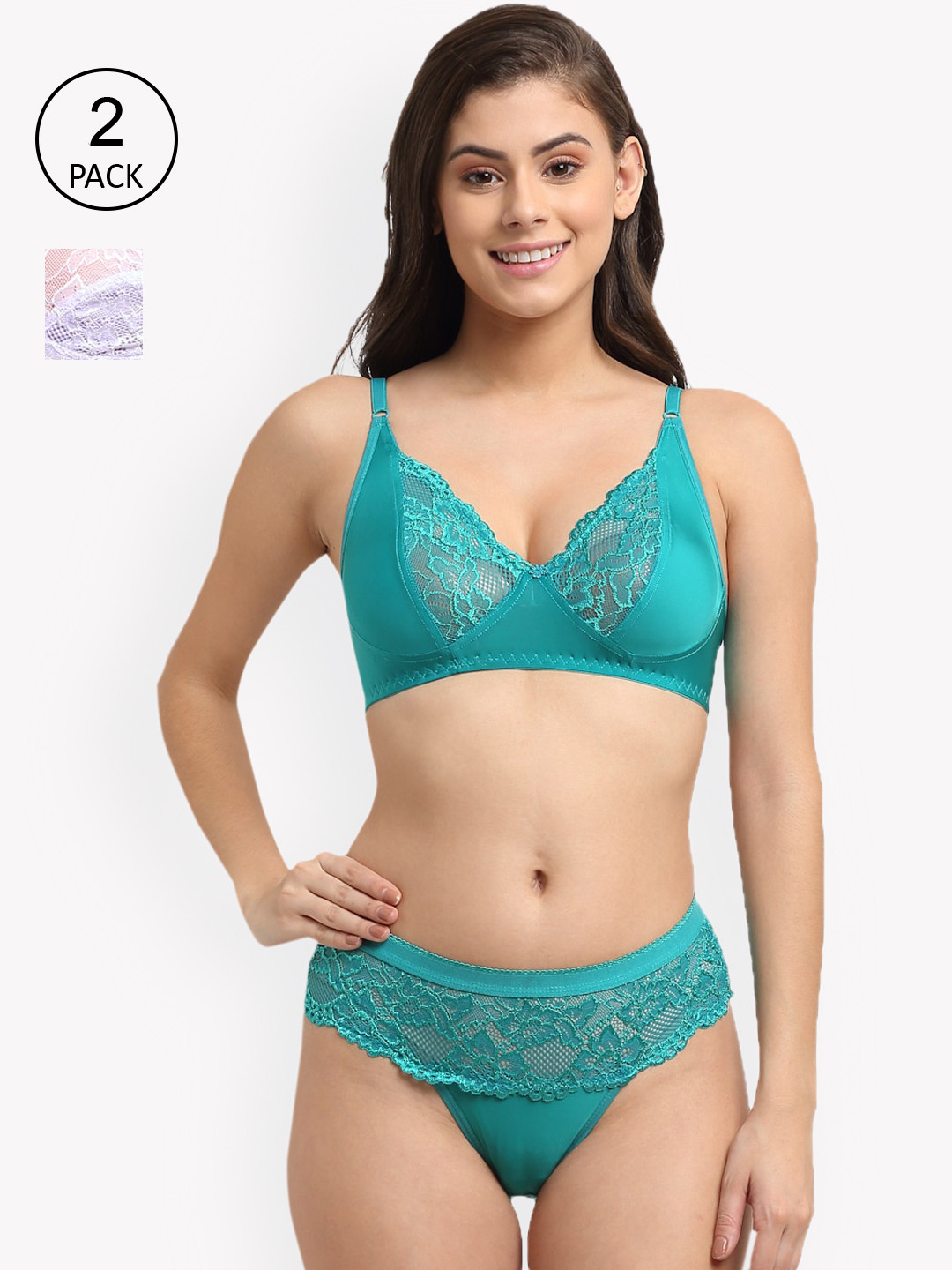 Friskers Teal Blue & Purple Pack of 2 Lingerie Set OD-305-36-310-40-30