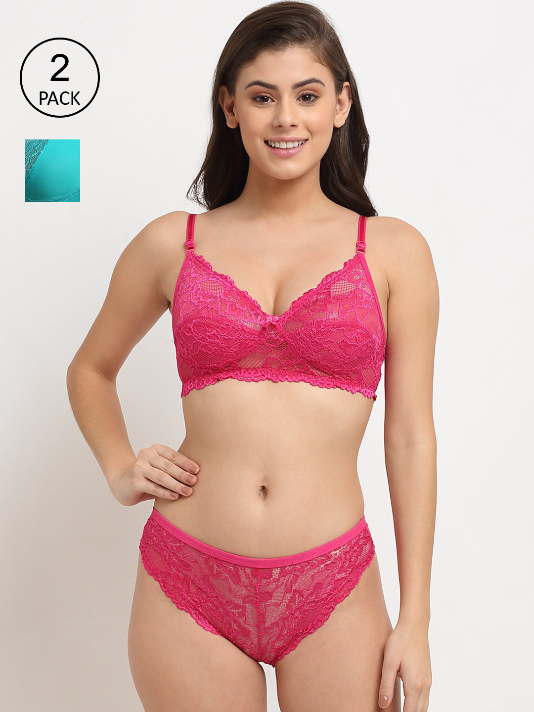 Friskers Teal Blue & Fuchsia Pink Pack of 2 Lingerie Set OD-305-36-310-07-30