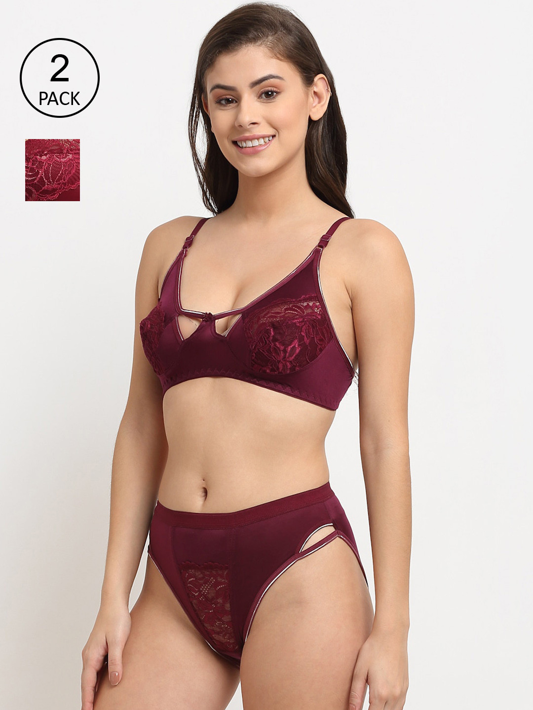 Friskers Burgundy Pack of 2 Lingerie Set OD-308-38-309-38-30