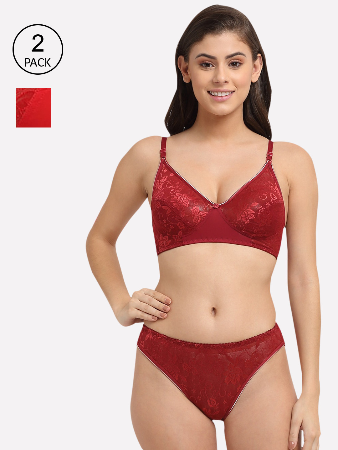 Friskers Maroon & Red Pack of 2 Lingerie Set OD-304-14-305-03-30