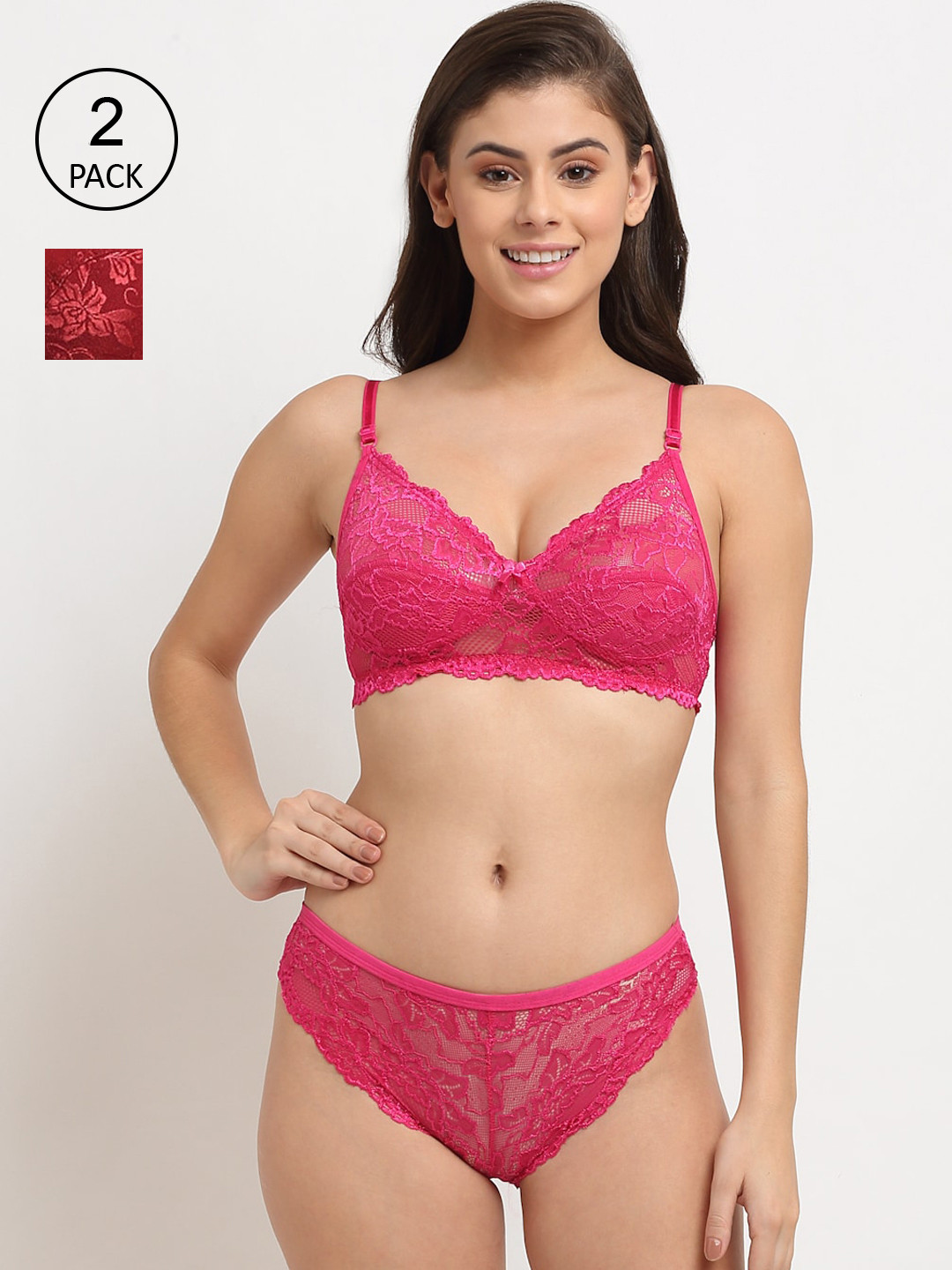 Friskers Set of 2 Solid Wireless Medium Coverage Lingerie Set