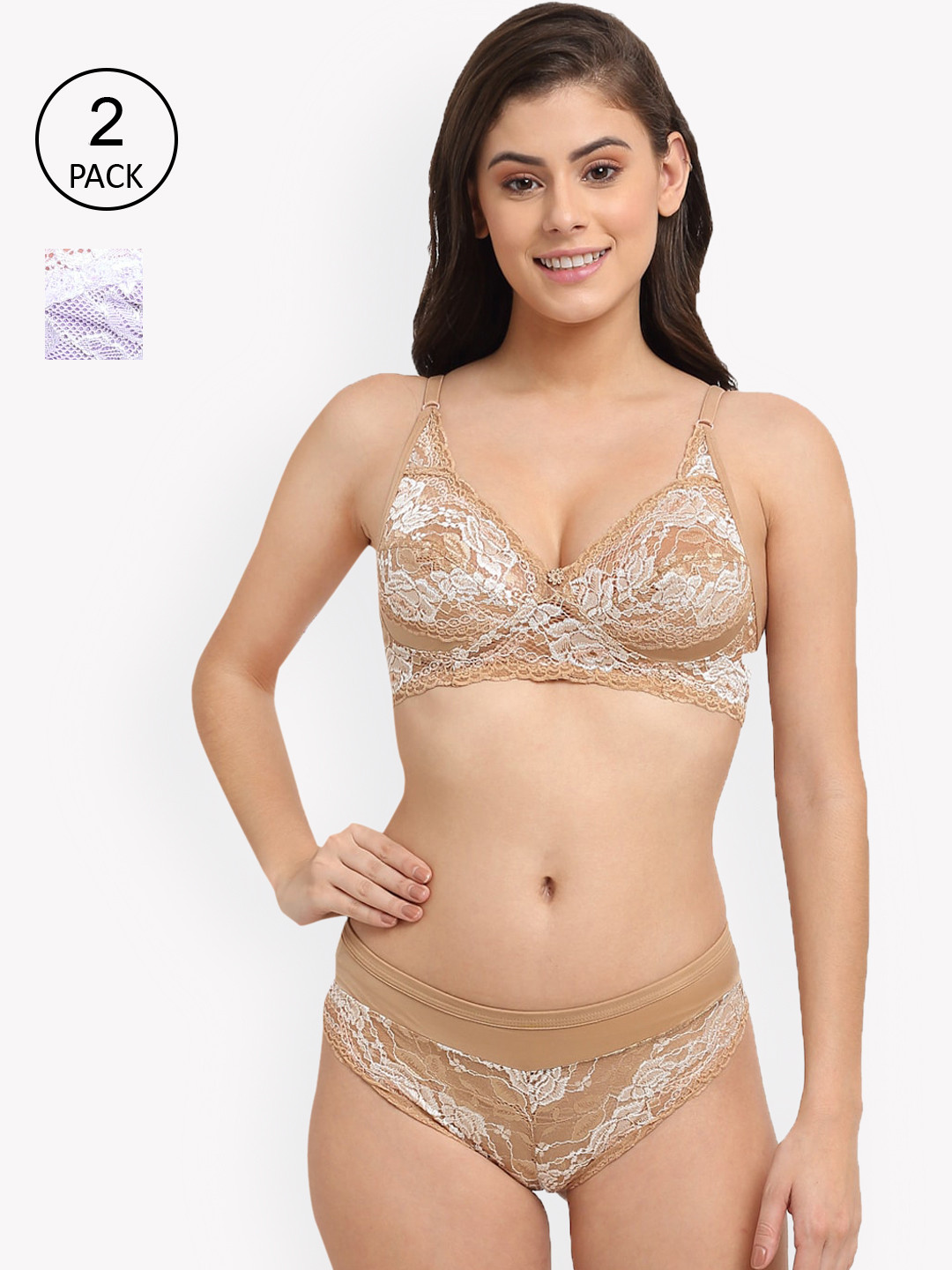 Friskers Beige & Purple Pack of 2 Lingerie Set OD-308-09-310-40-30