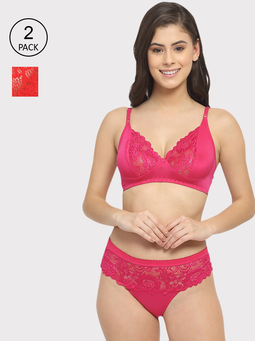 Friskers Fuchsia Pink & Red Pack of 2 Lingerie Set OD-305-07-306-03-30