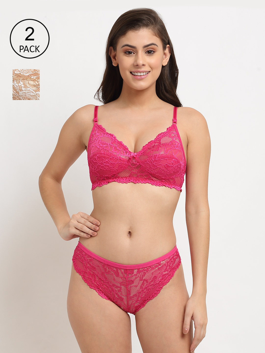 Friskers Beige & Fuchsia Pink Pack of 2 Lingerie Set OD-308-09-310-07-30