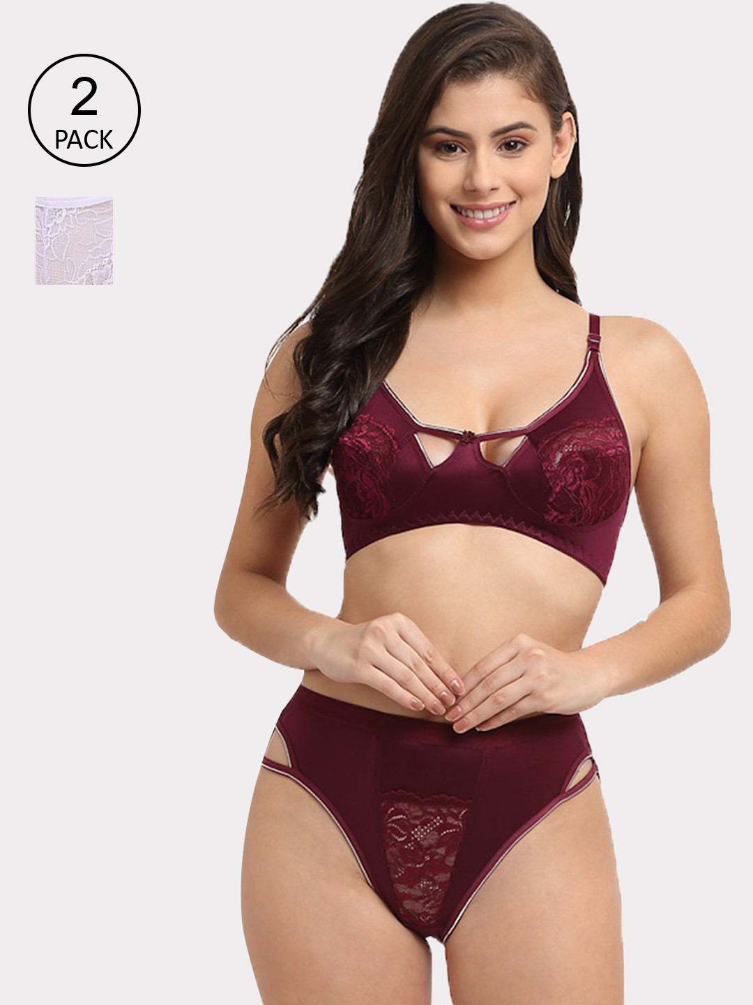 Friskers Women Pack of 2 Purple & Burgundy Lingerie Set