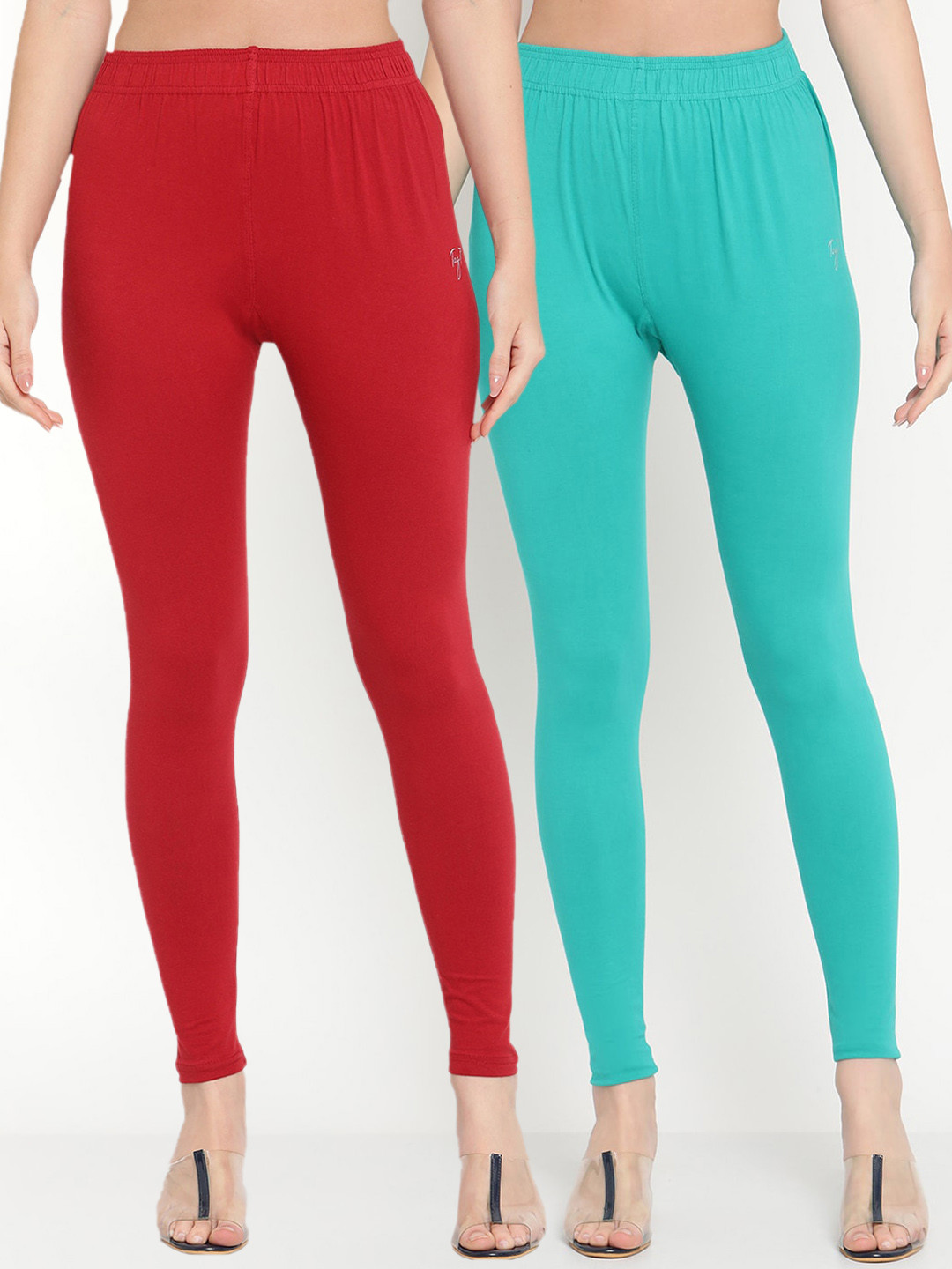 TAG 7 Women Pack Of 2 Maroon and Blue Solid Comfort-Fit Ankle-Length Leggings