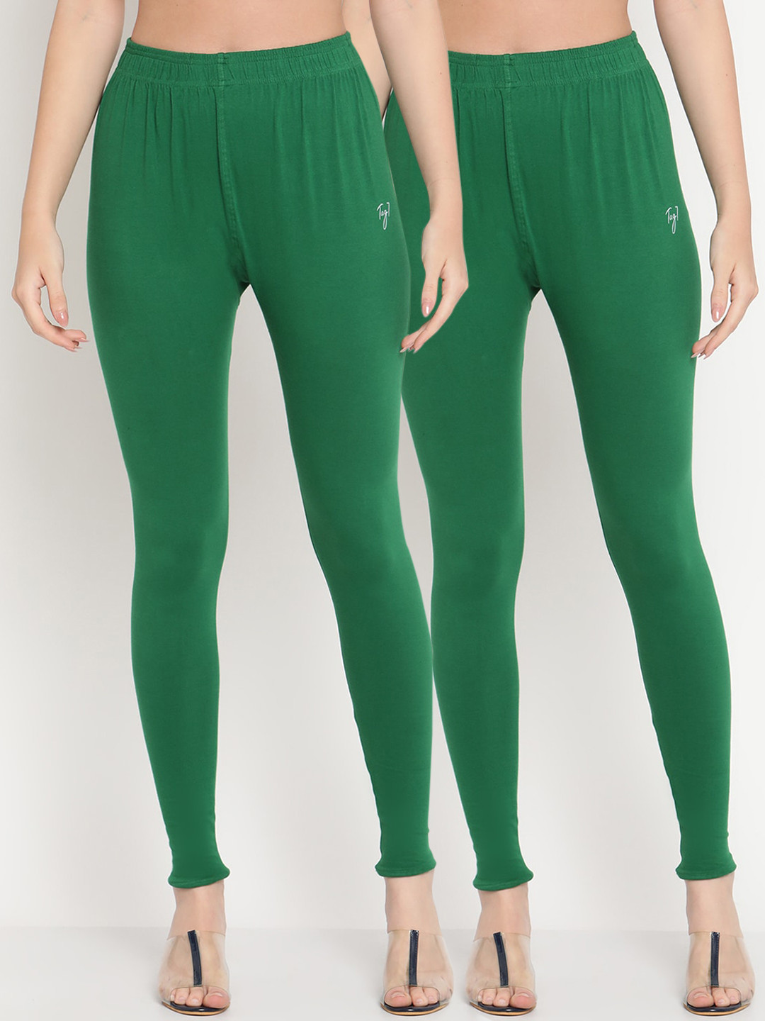 TAG 7 Women Pack of 2 Green Solid Ankle Length Leggings