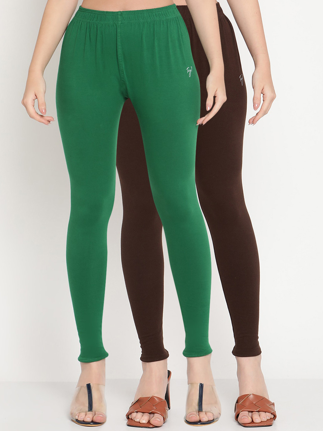 TAG 7 Pack of 2 Green & Brown Ankle Length Leggings