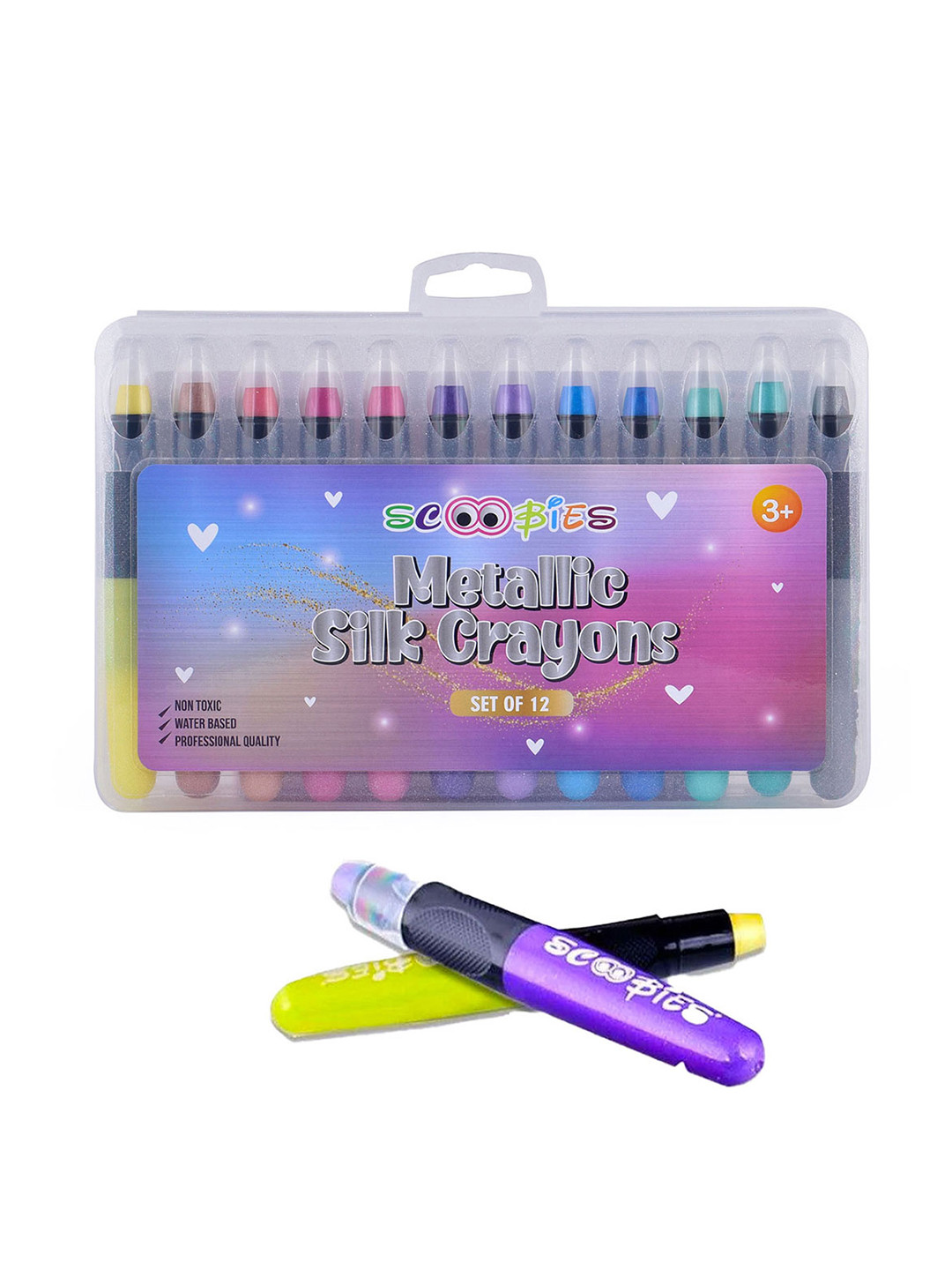 SCOOBIES Set of 12 Multicoloured Metallic Silk Crayons