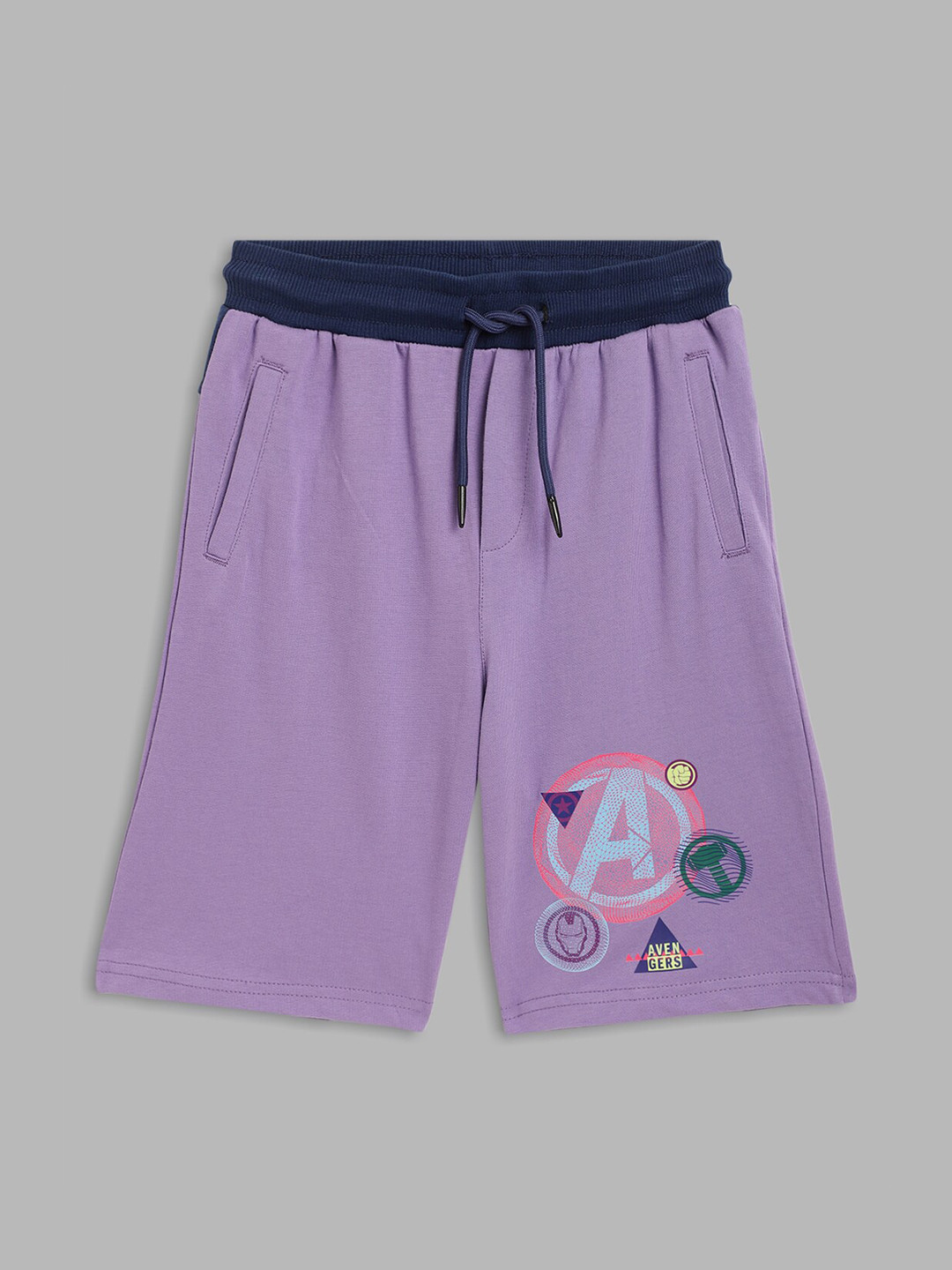 Blue Giraffe Boys Purple Avengers Printed Shorts