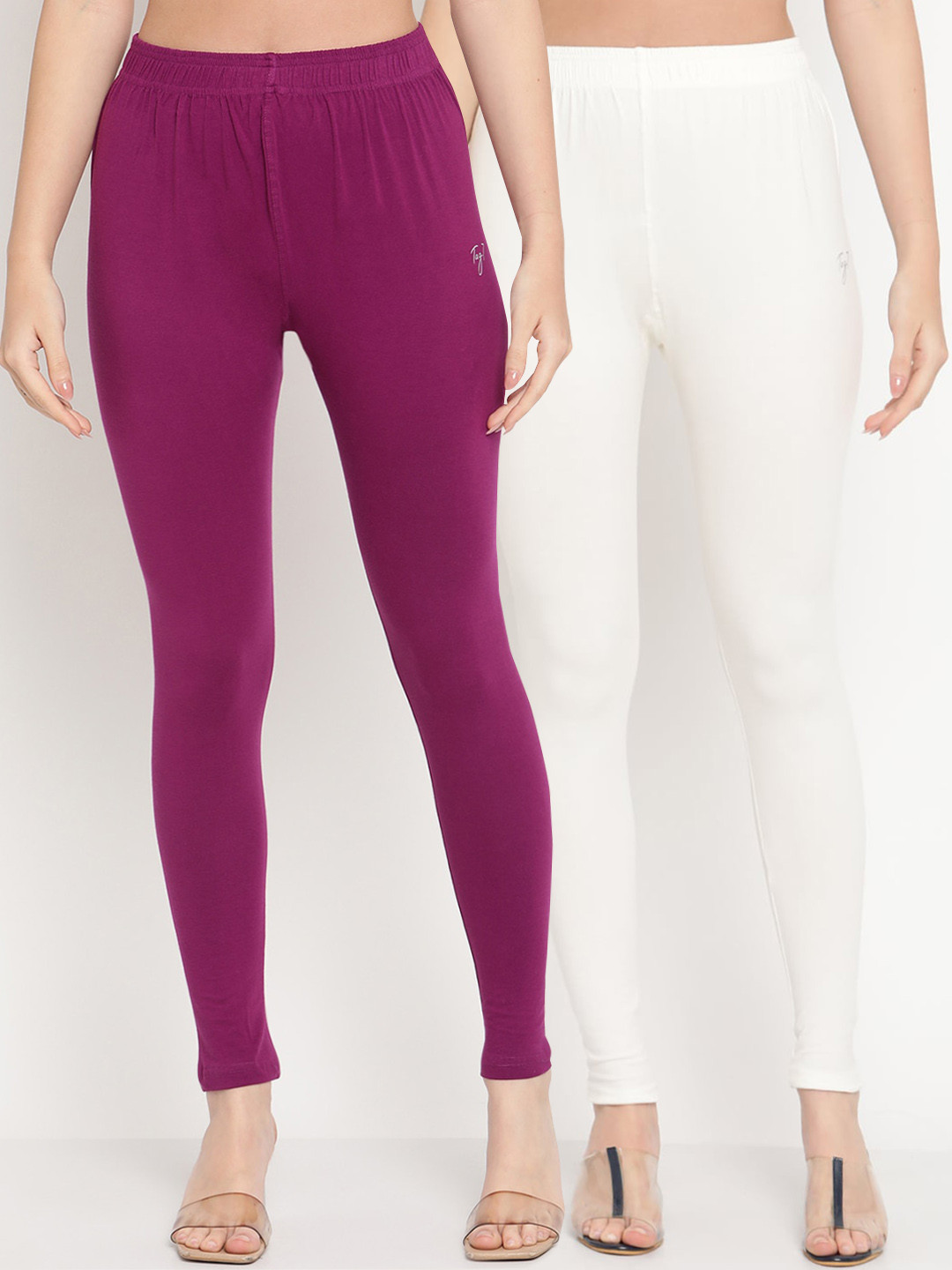 TAG 7 Pack of 2 Purple & Off White Ankle Length Leggings