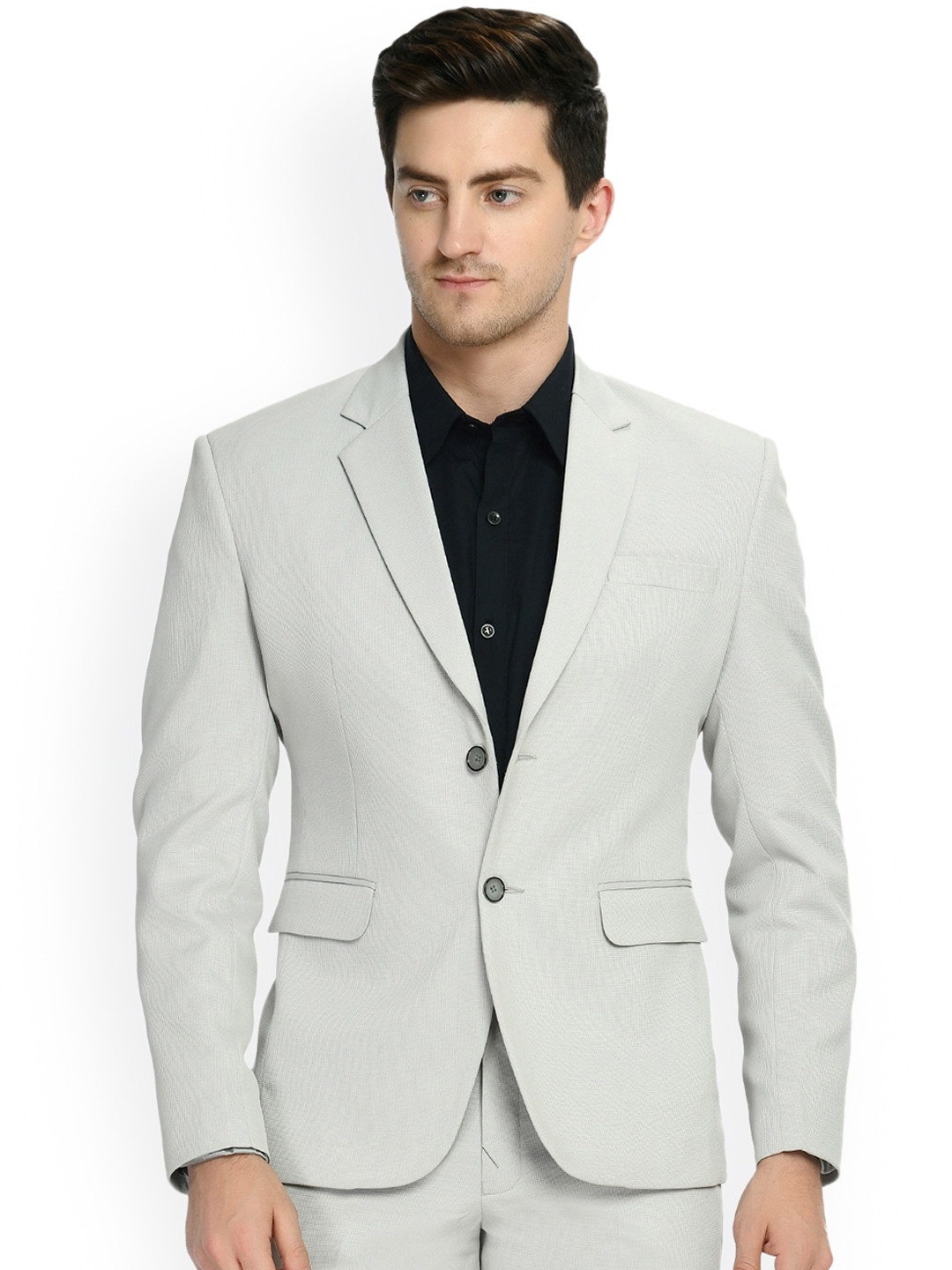 TrulyFeb Men Grey Solid Single-Breasted Formal Blazer