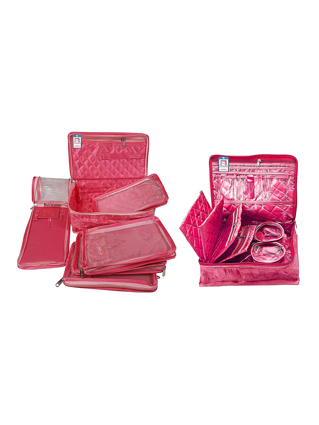 atorakushon Pink Solid Jewellery Makeup Pouch Organizer Pack Of 2
