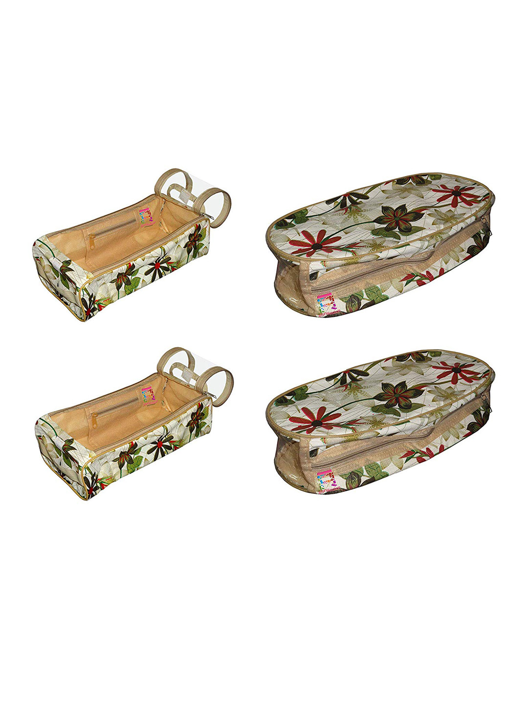 atorakushon Unisex White & Green Travel Shoe Organisers Set Of 4