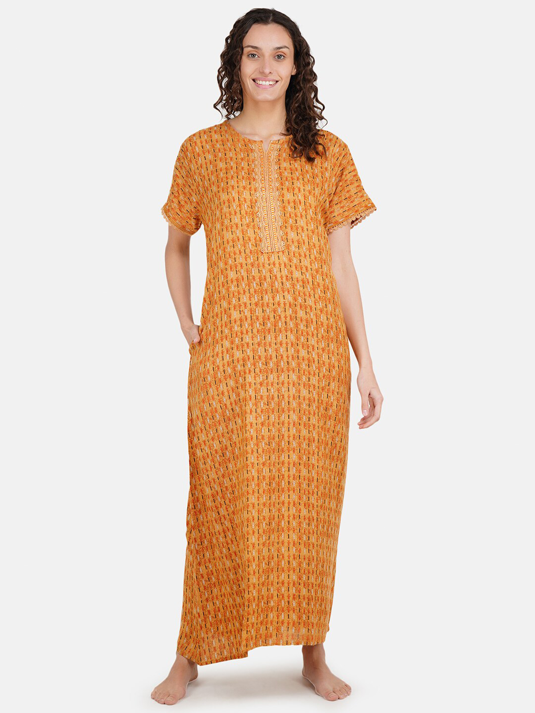 KOI SLEEPWEAR Orange Line Pattern Maxi Nightdress