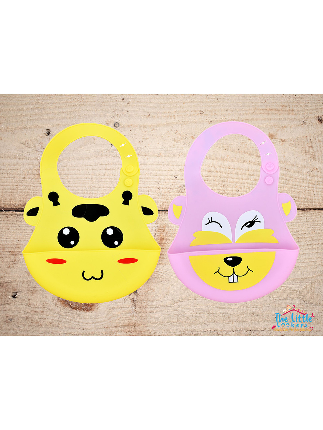 The Little Lookers Infants Pack Of 2 Yellow & Pink Printed Waterproof Bibs