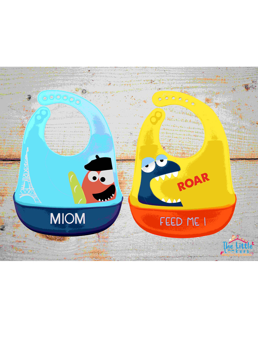 THE LITTLE LOOKERS Unisex Kids Pack of 2 Blue & Yellow Silicone Bibs for babies