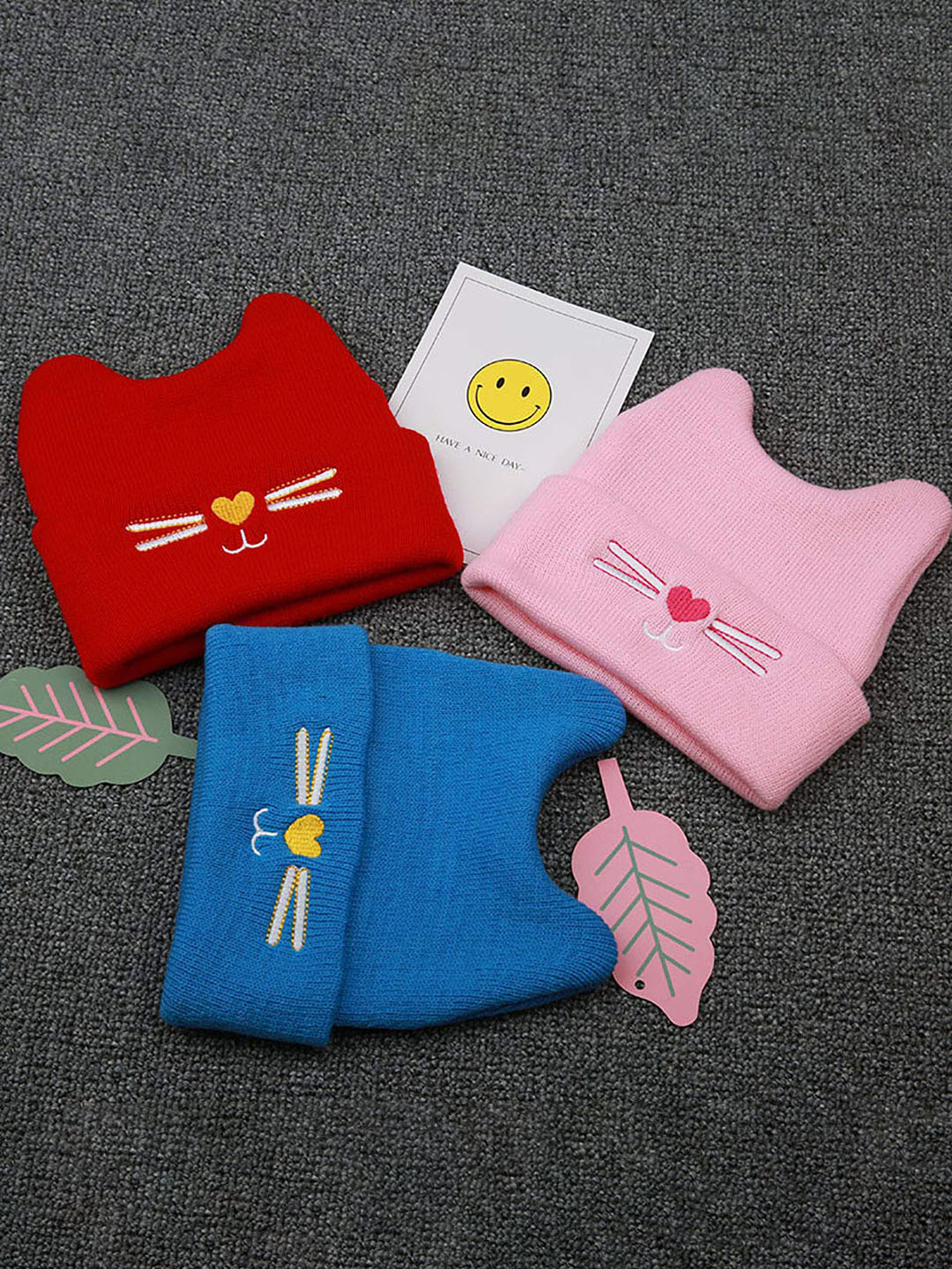 SYGA Unisex Kids Blue Knitted Wool Beanie