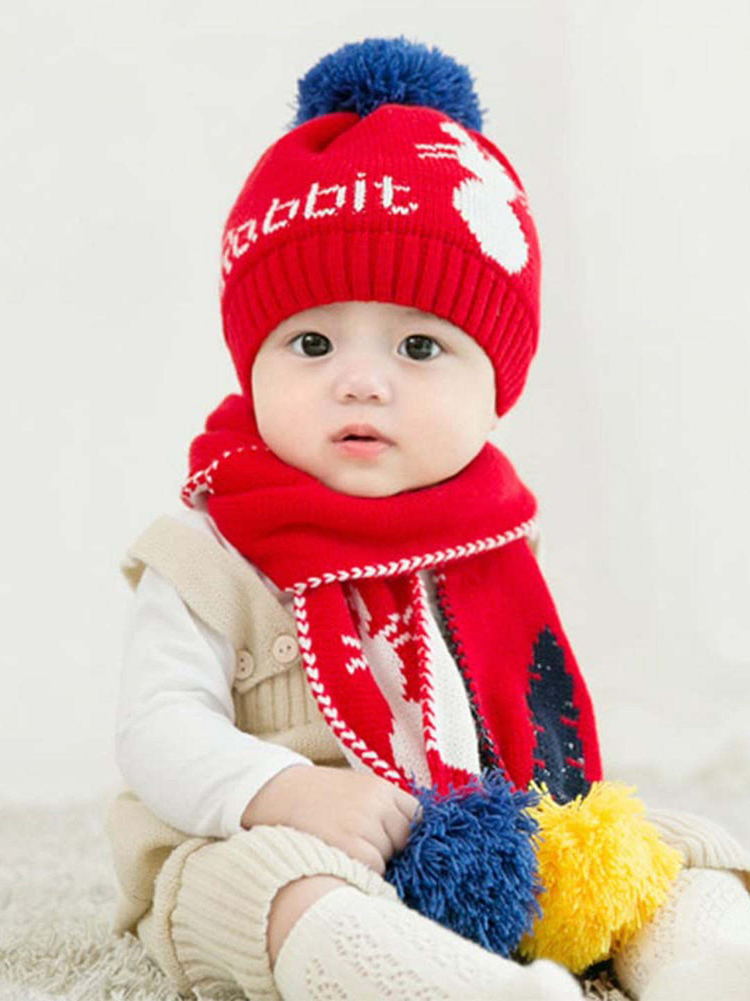 SYGA Kids Self Design Cotton Beanie & Scarf