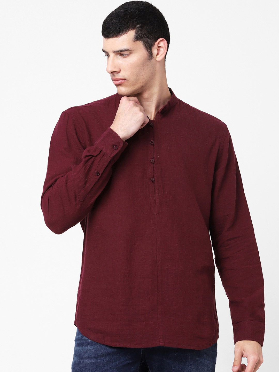 Celio Men Burgundy Solid Kurta