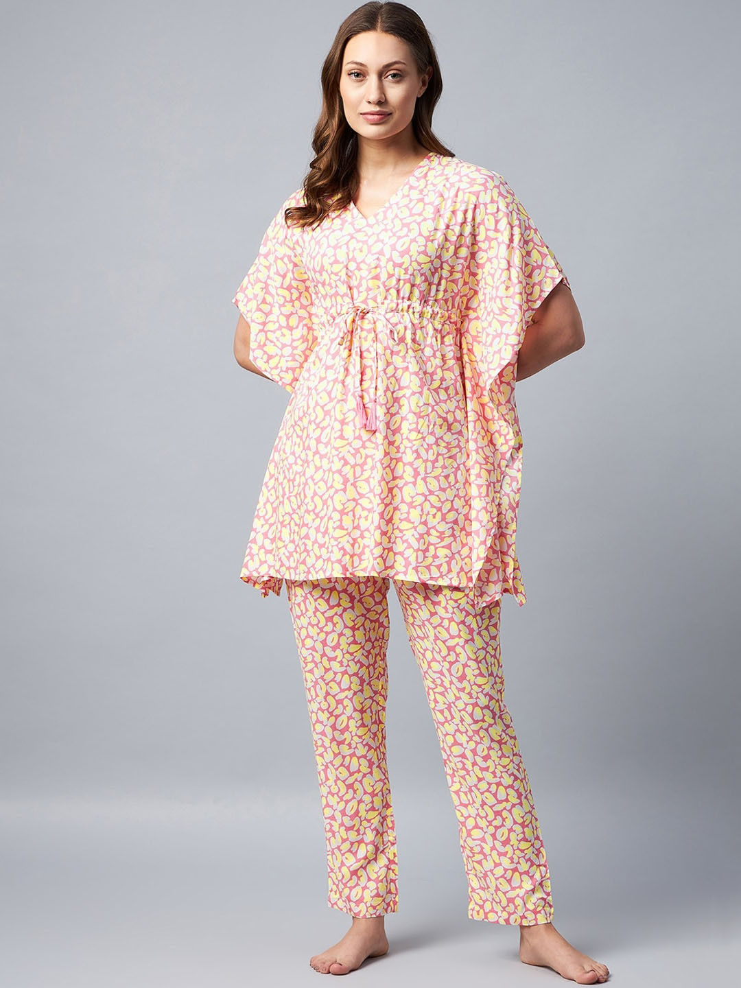 StyleStone Women Yellow & Pink Printed Night suit