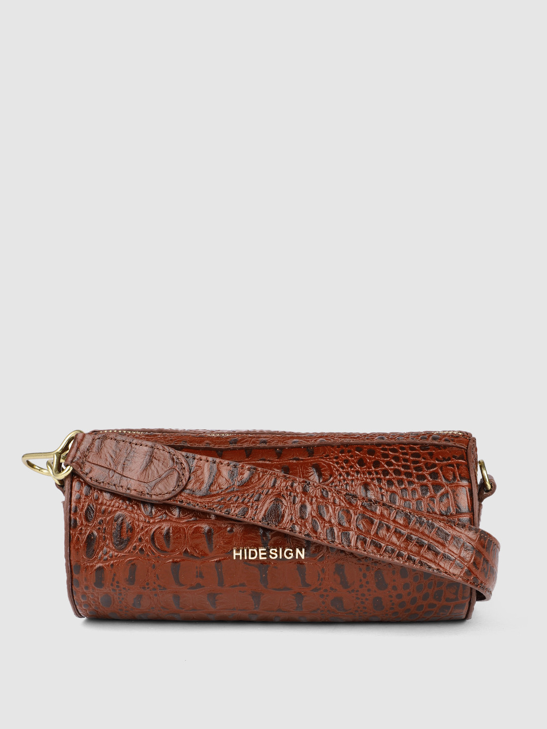 Hidesign Tan Animal Textured Leather Structured Sling Bag
