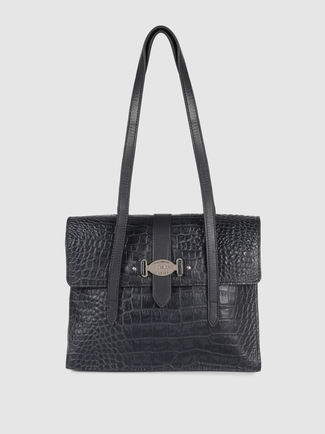 Hidesign Blue Textured Leather Structured Shoulder Bag