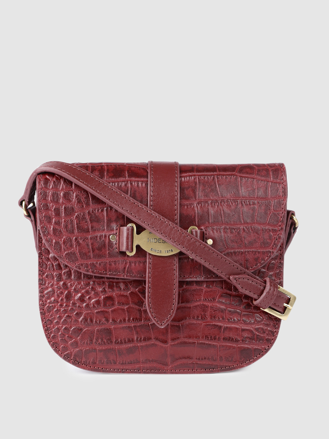 Hidesign Santiago Animal Textured Buckle Detail Leather Structured Sling Bag