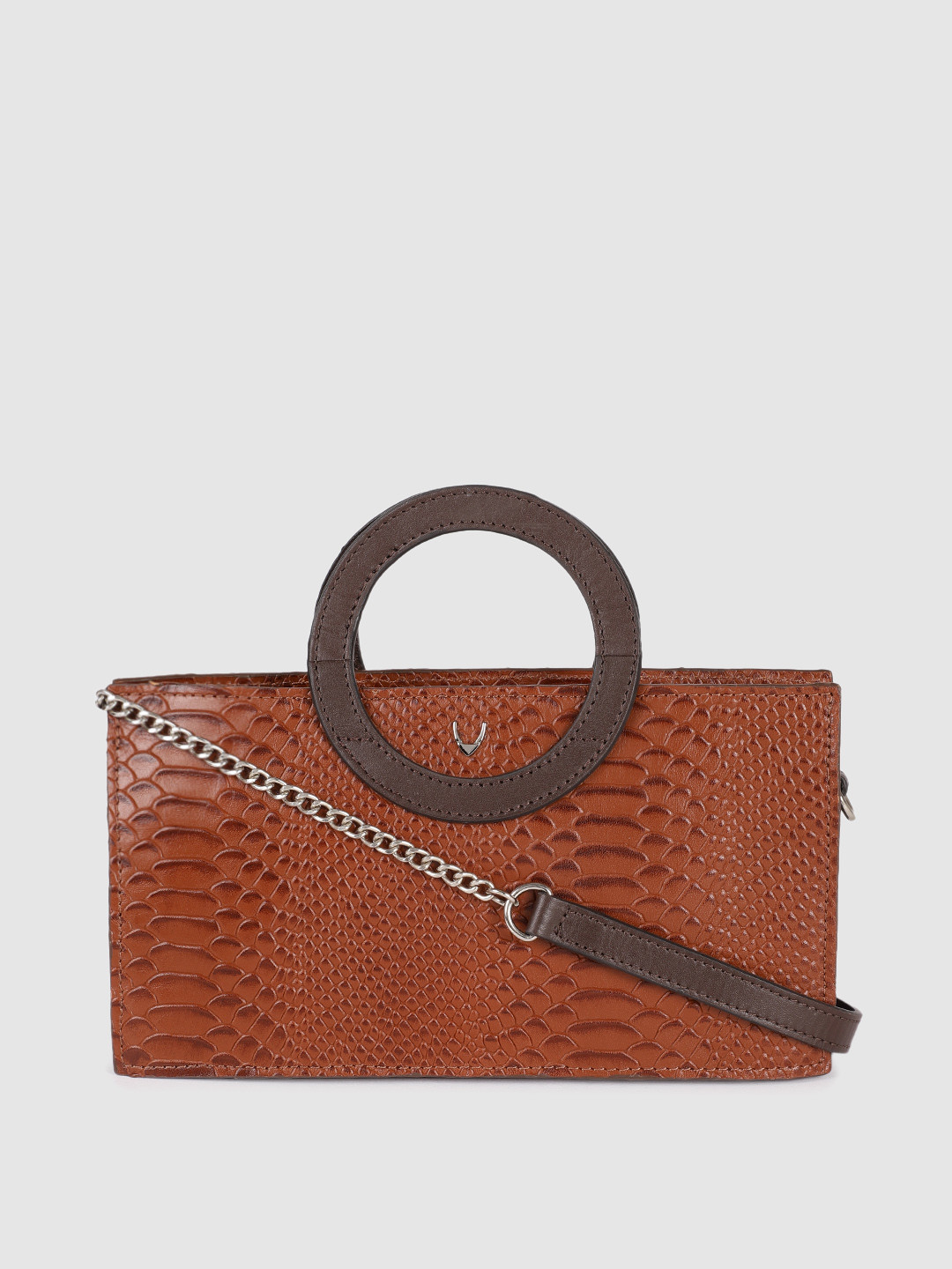 Hidesign Tan Animal Textured Leather Structured Sling Bag