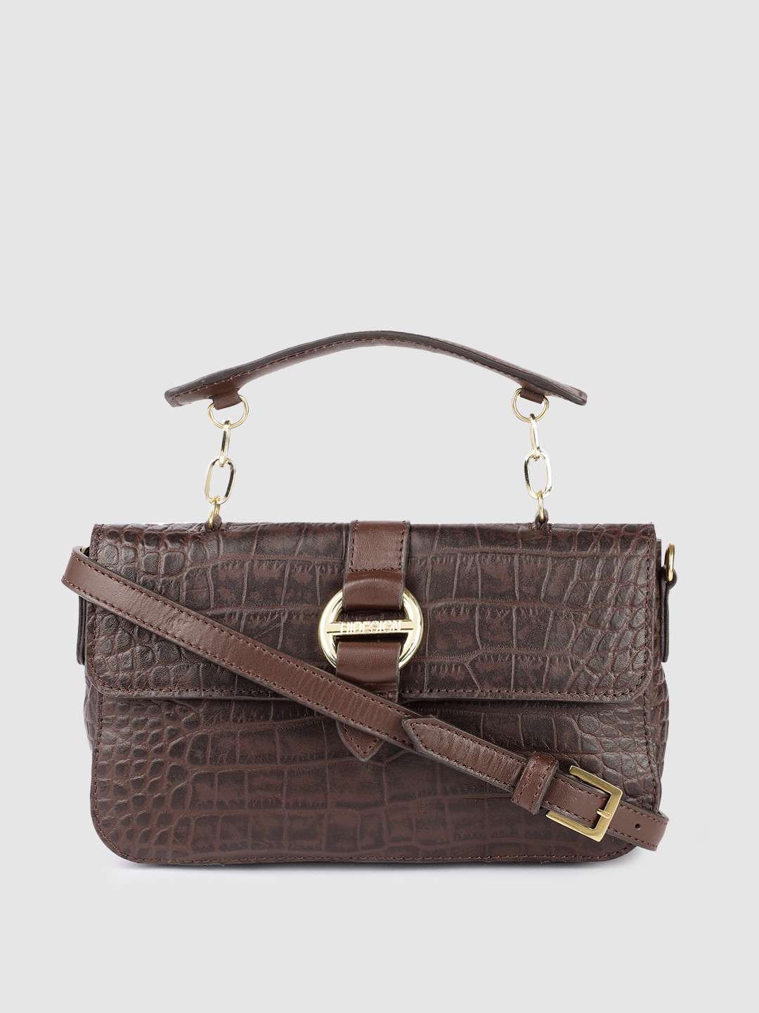 Hidesign Brown Textured Leather Structured Satchel