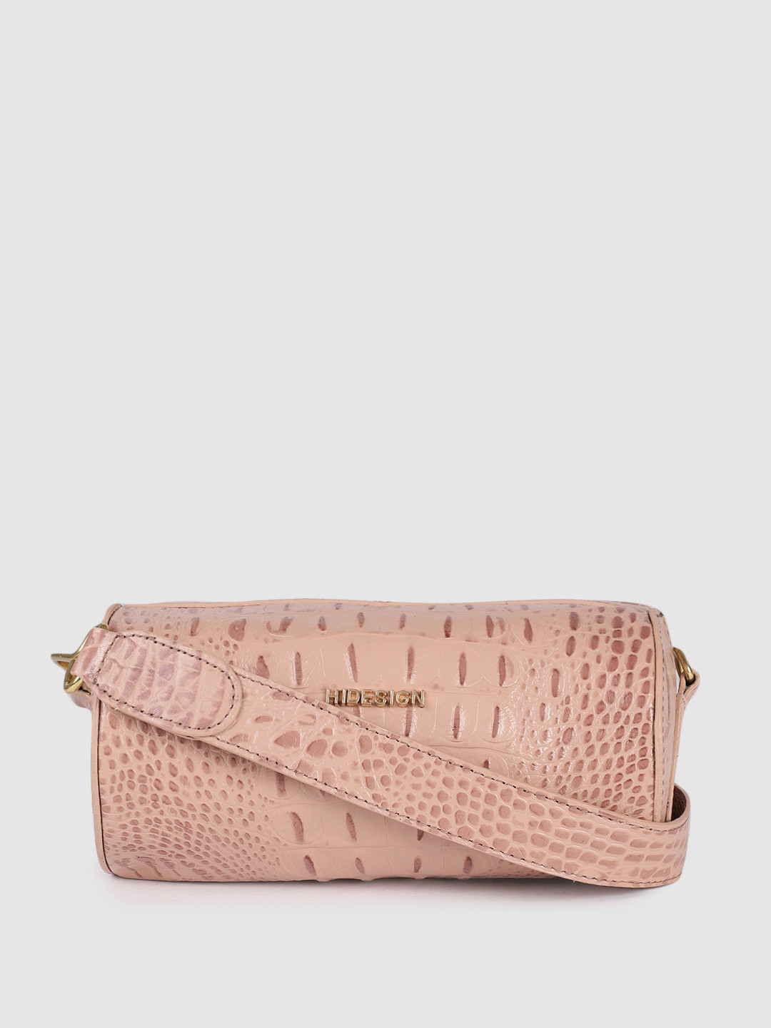 Hidesign Pink Checked Leather Bowling Sling Bag