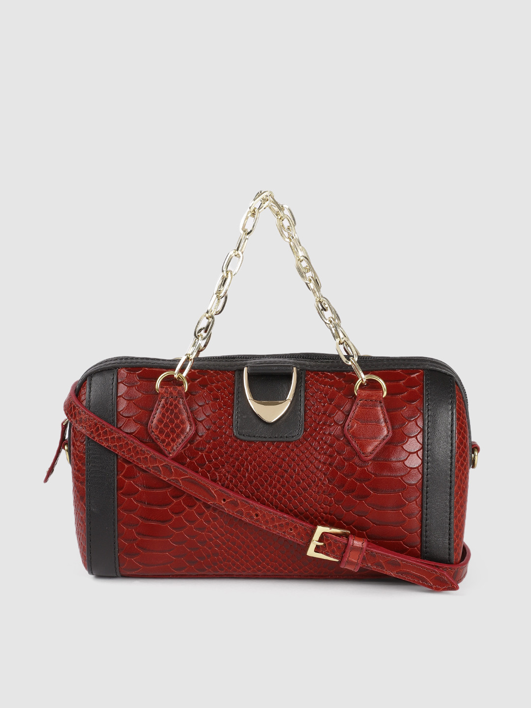 Hidesign Red Snake Print Leather Handheld Bag