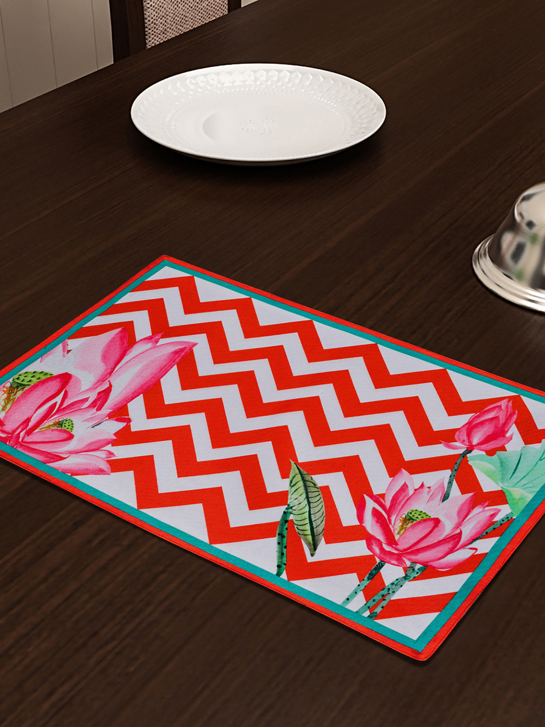 SEJ by Nisha Gupta Red & White Set of 4 Printed Table Placemats