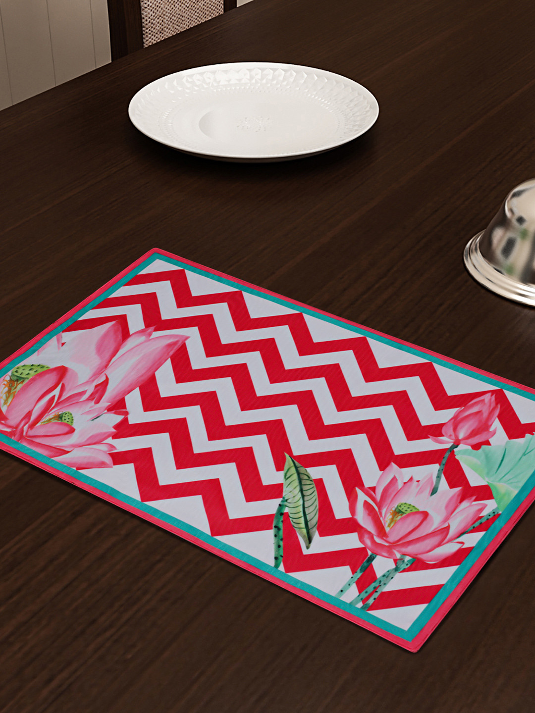 SEJ by Nisha Gupta Red & White Set of 4 Printed Table Placemats