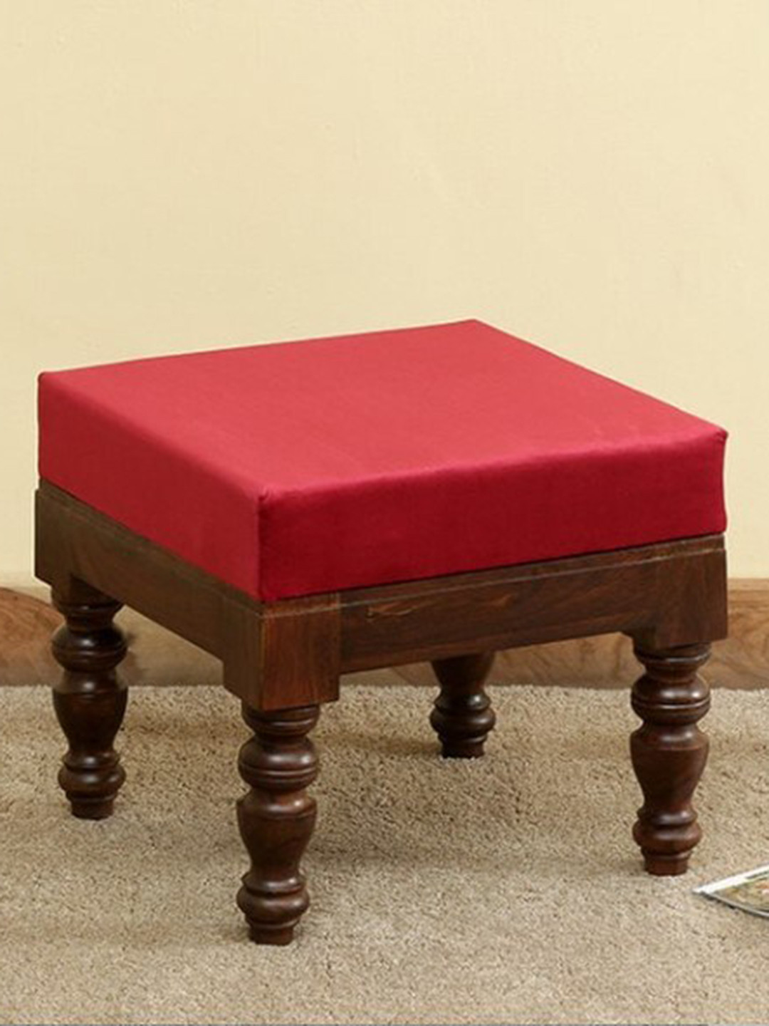 GLOBALLY INDIAN Red & Brown Acacia Wood Ottoman