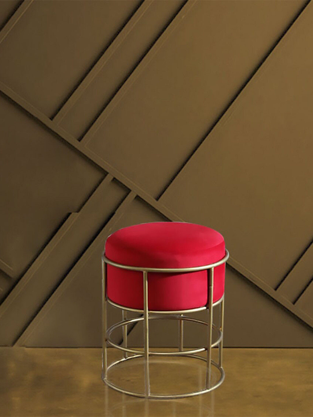GLOBALLY INDIAN Red Metal Stool With Upholstery