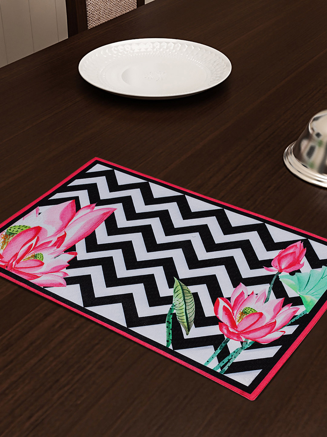 SEJ by Nisha Gupta Black & White Set of 4 Printed Table Placemats