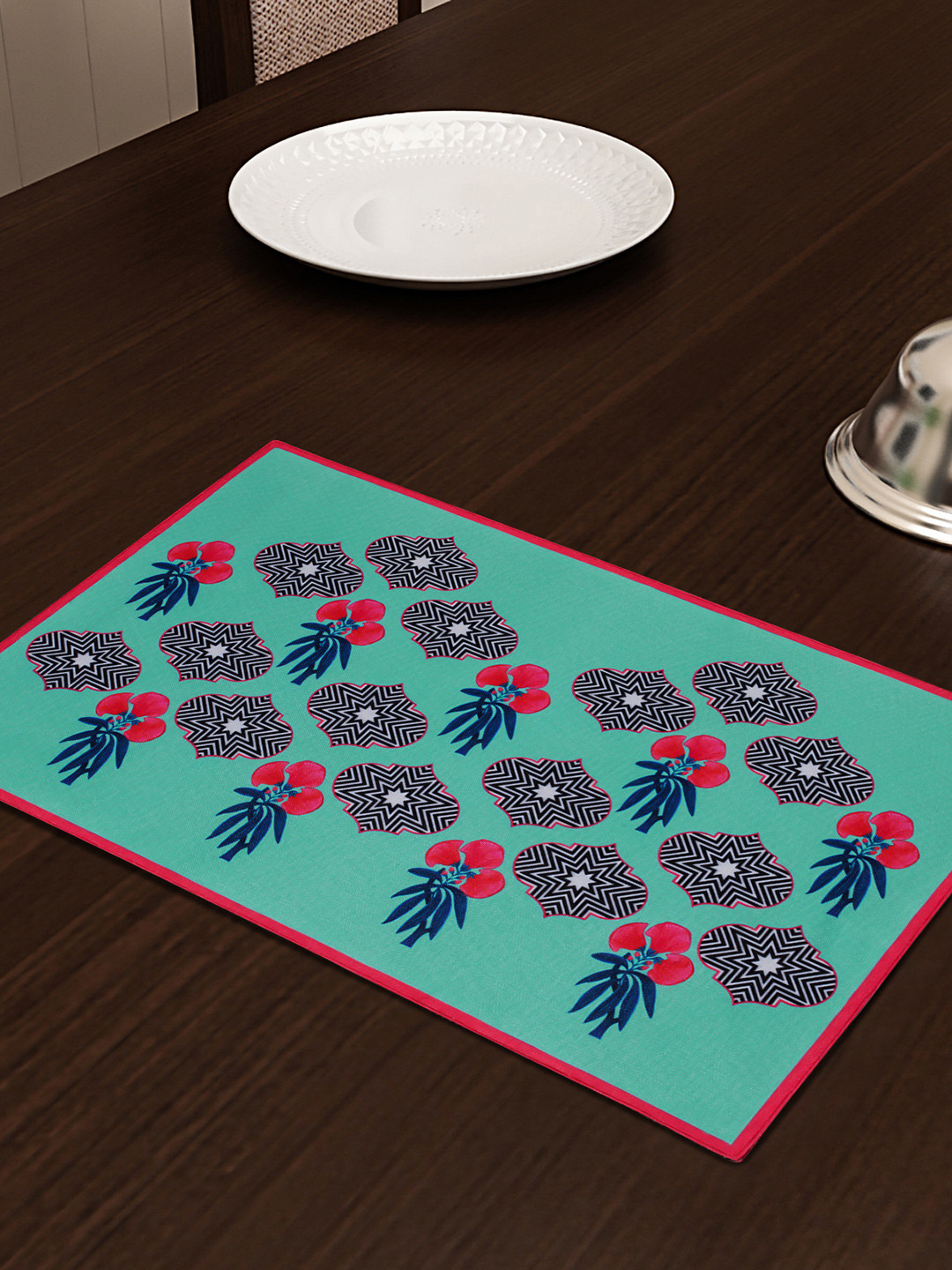 SEJ by Nisha Gupta Blue Set of 6 Printed Table Placemats
