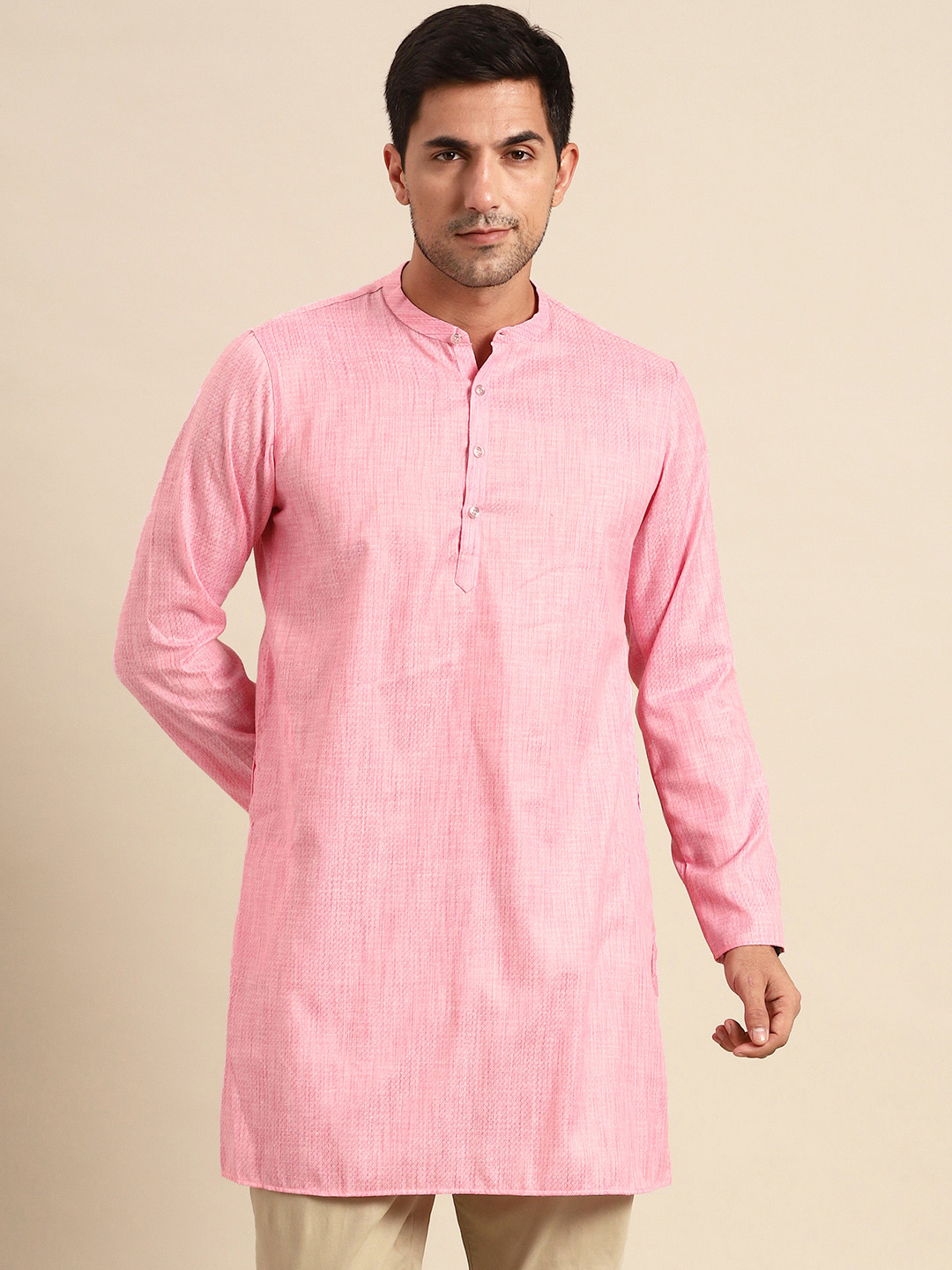 Anouk Men Pink Cotton Silk Kurta