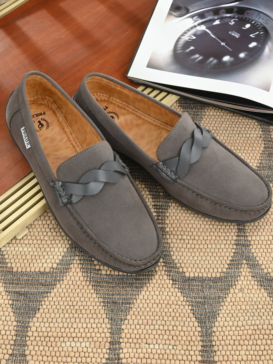Prolific Men Grey Solid Loafers