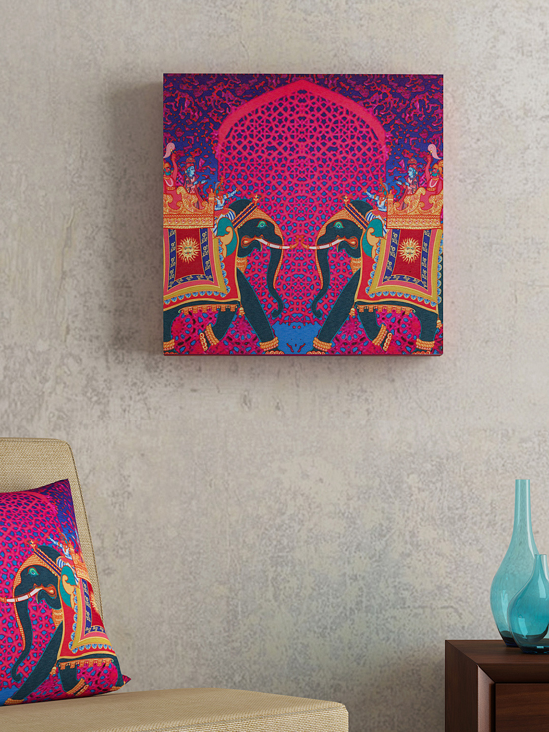 SEJ by Nisha Gupta Purple & Pink Folk Framed Wall Painting