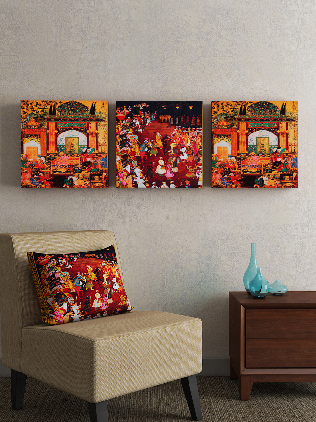 SEJ by Nisha Gupta Canvas 3 Piece Wall Square Paintings Wall Art -13.97 x13.97In
