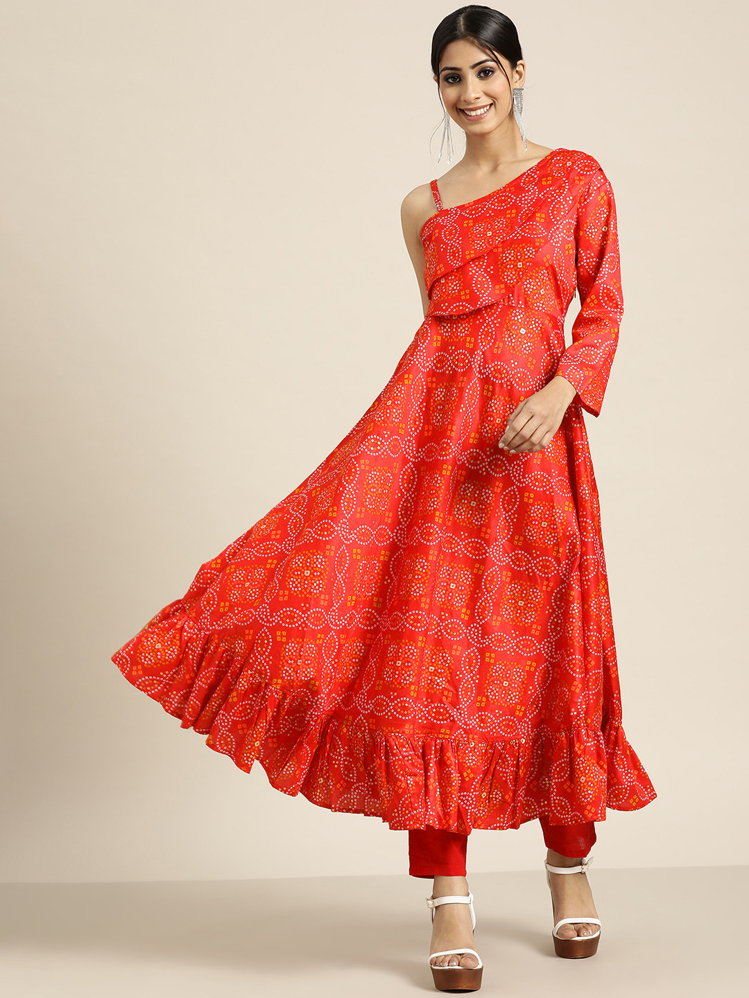 Sangria Red Bandhani Printed Pure Cotton Kurta
