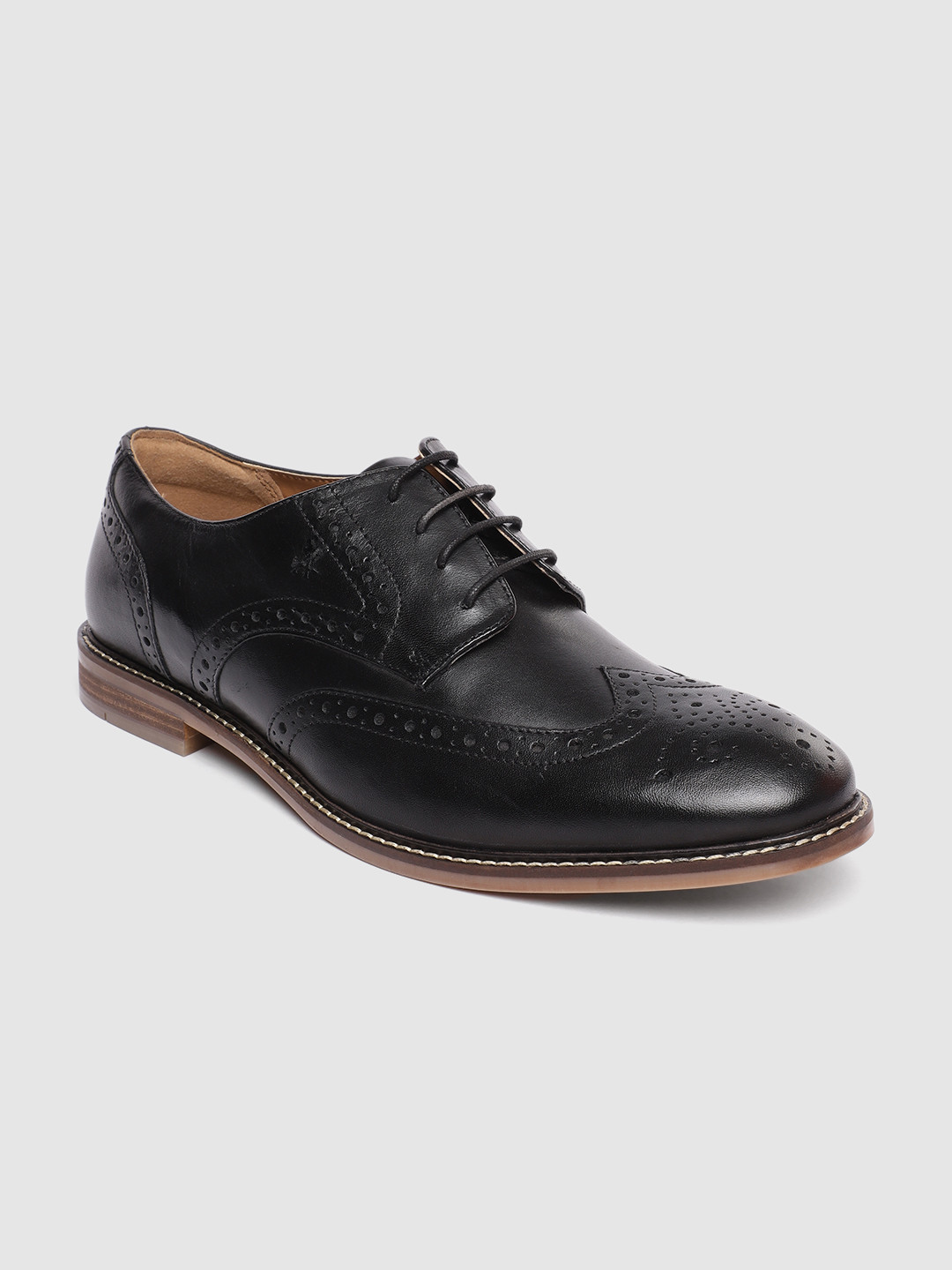 Arrow Men Black Textured Leather Formal Brogues