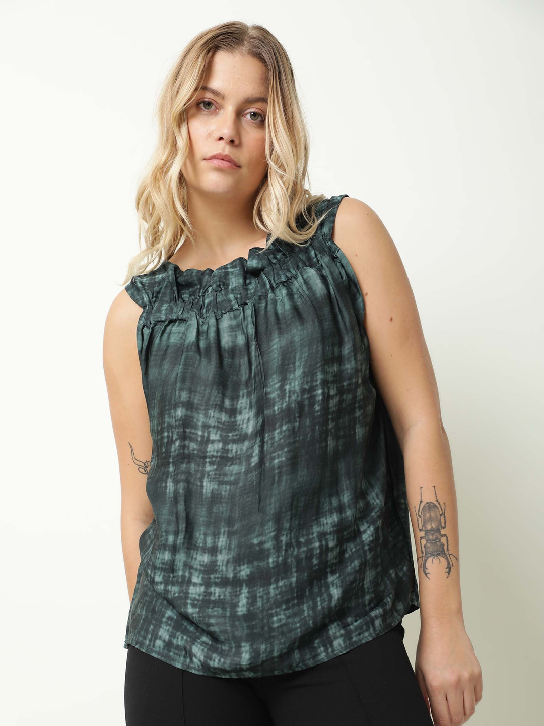 RAREISM Teal Green Dyed Tie and Dye Top