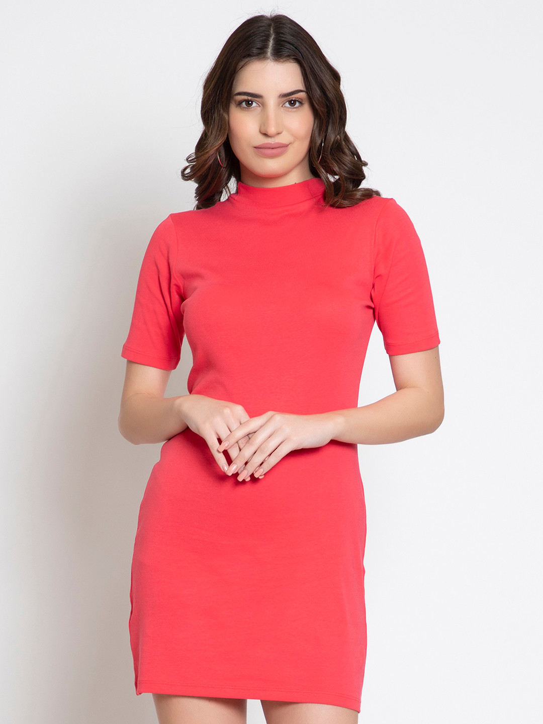 FEMEA Red Sheath Pure Cotton Mini Dress